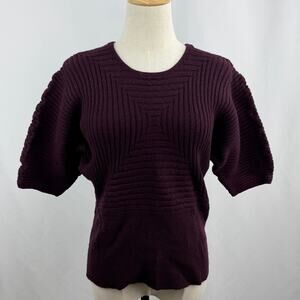 Cynthia Rowley 100% Merino Wool Sweater Purple Rib Knit Stretch Womens M